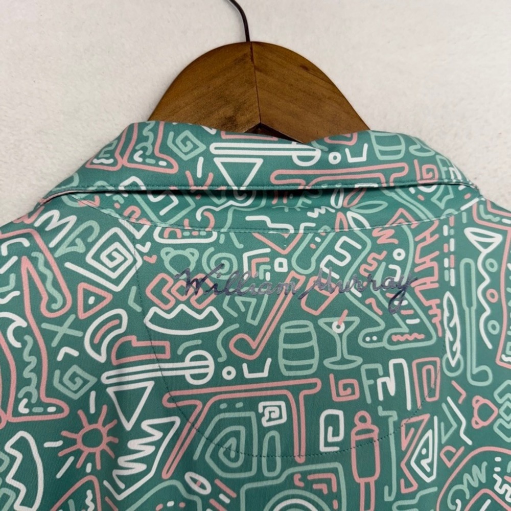 William Murray Polo Mens Medium Green Abstract Golf Shirt Performance Stretch - Picture 7 of 10